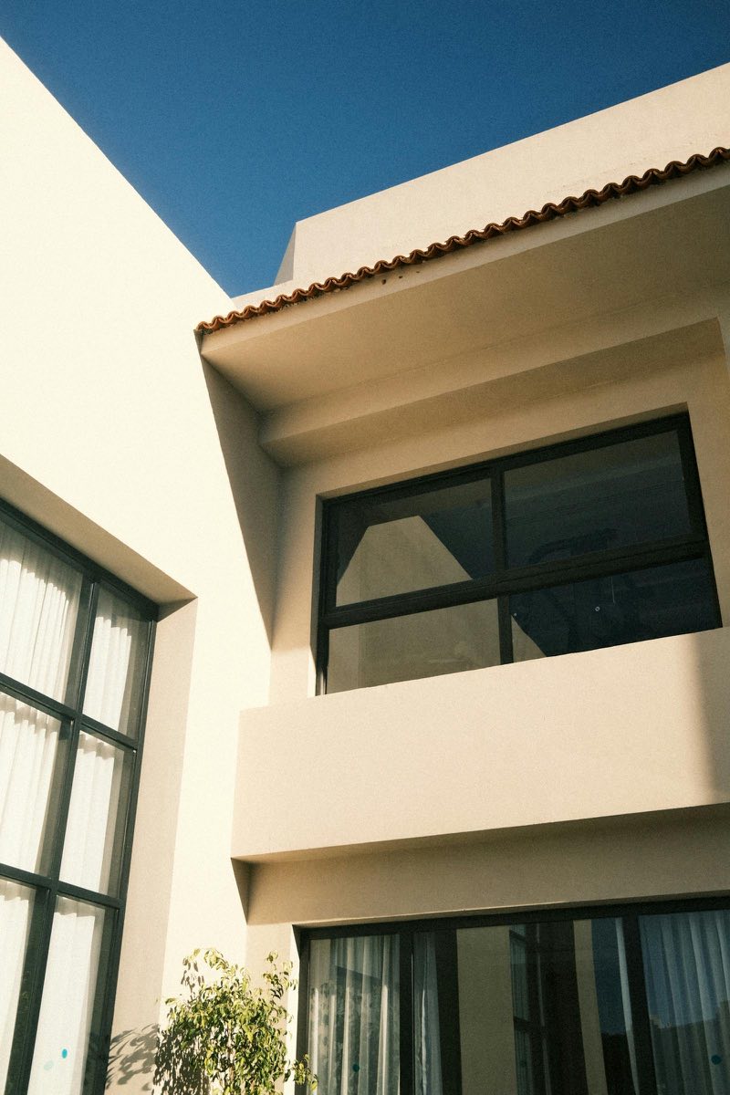 Modern home exterior with large windows